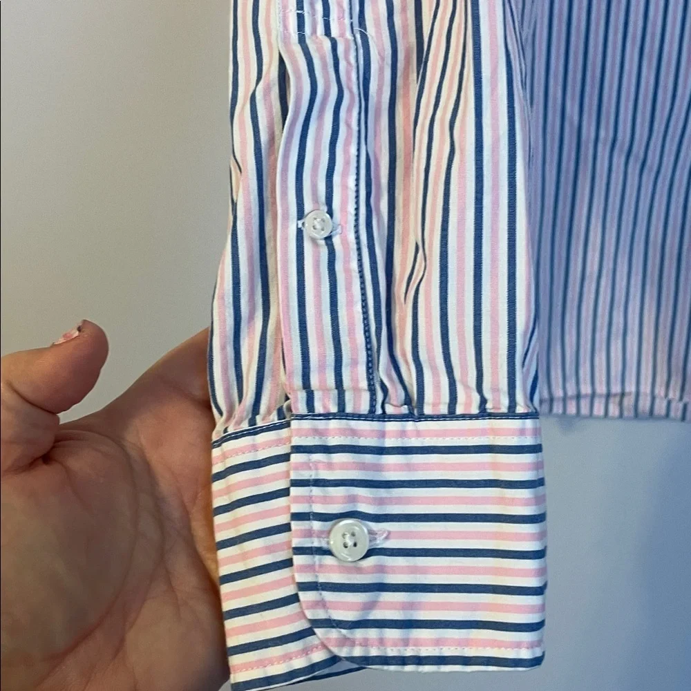 J. Crew Pink Blue White Striped Cotton Slim Fit Button Up Shirt size M